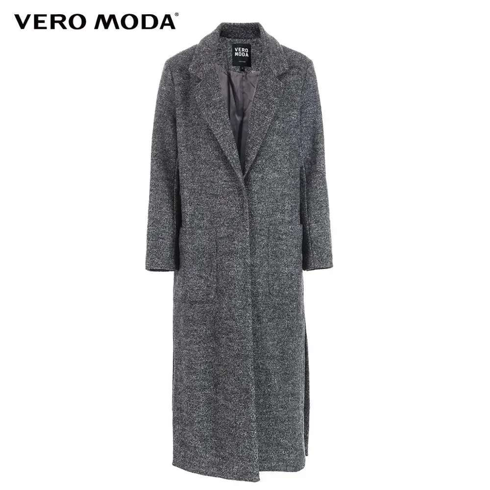 Женское винтажное шерстяное пальто Vero Moda прямое длинное с боковыми карманами