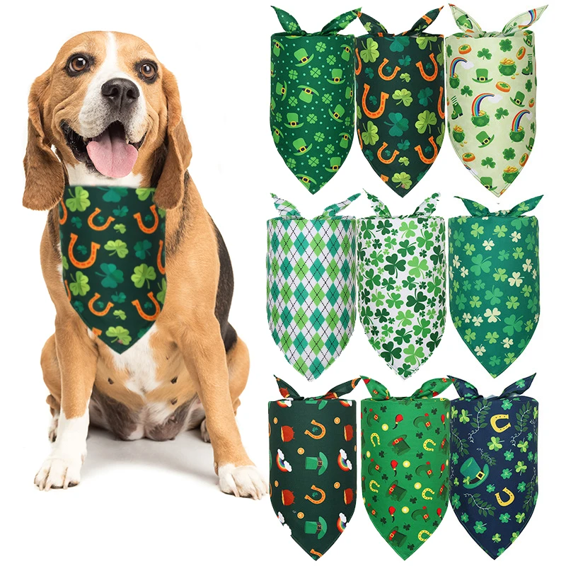 

ST Patrick's Day Dog Scarf Clover Bandana Pet Cat Lucky Washable Accessory Green Bib Triangular Saliva Towel Grooming Pet Supply