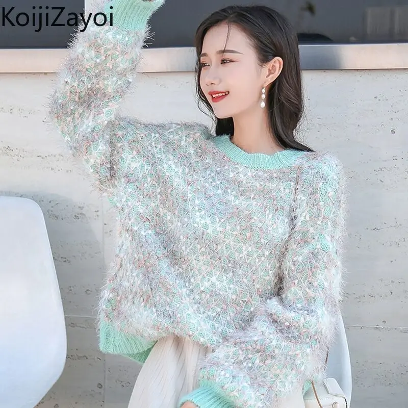 

Koijizayoi Fall Winter Women Pullover Fashion Lady Sweet Thick Warm Sweater Long Sleeves O Neck Outwear Tops 2022 Korean Jumpers