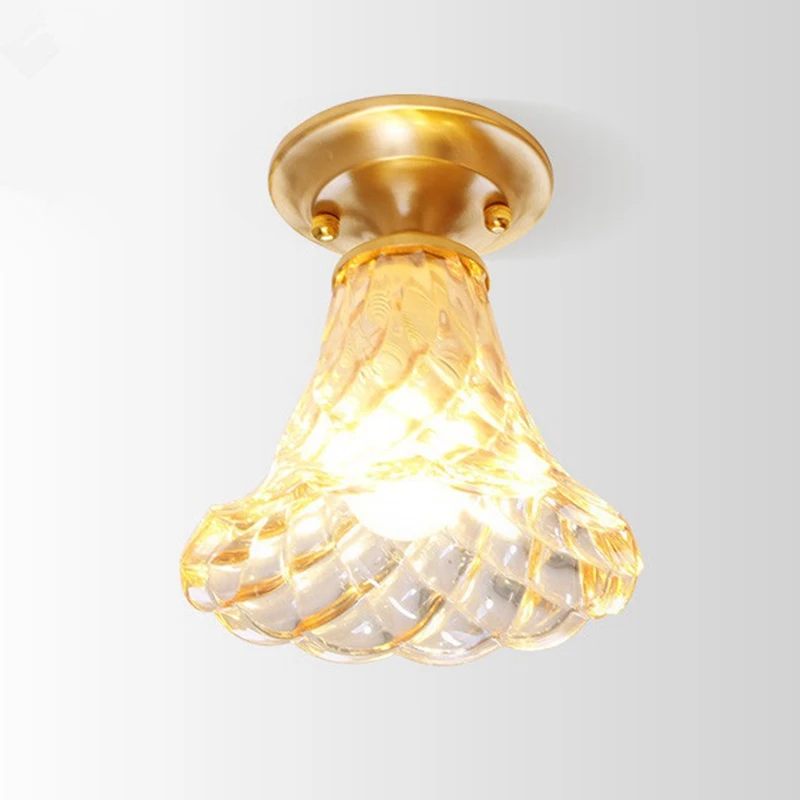 

LukLoy Loft Aisle Ceiling Lamp Classical Copper Corridor Entrance Lights Glass Lampshade Universal E27 Screw Light Source Lamp