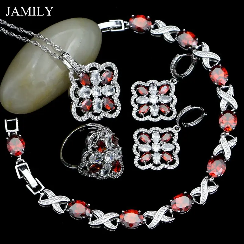 Fire Red Stone ювелирный набор из стерлингового серебра 925 пробы модный