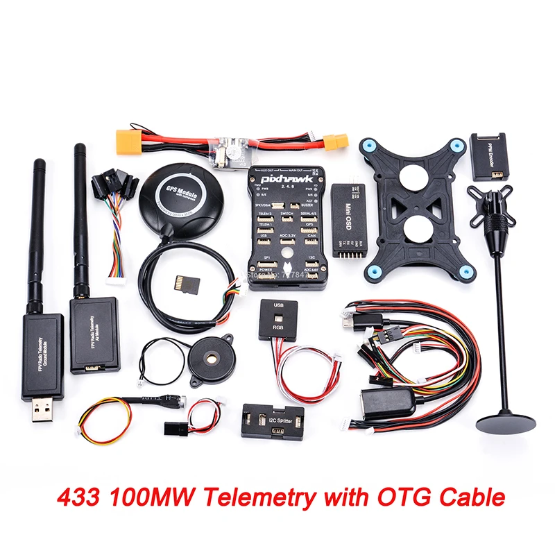 Pixhawk px4 PIX 2.4.8 32 бит Игровые Джойстики+ 433/915 телеметрии+ m8n GPS+ minim OSD+ pm+ Детская безопасность выключатель+ зуммер+ RGB+ стр./мин+ I2C+ 16 г SD - Цвет: 433 100mw OTG Telem