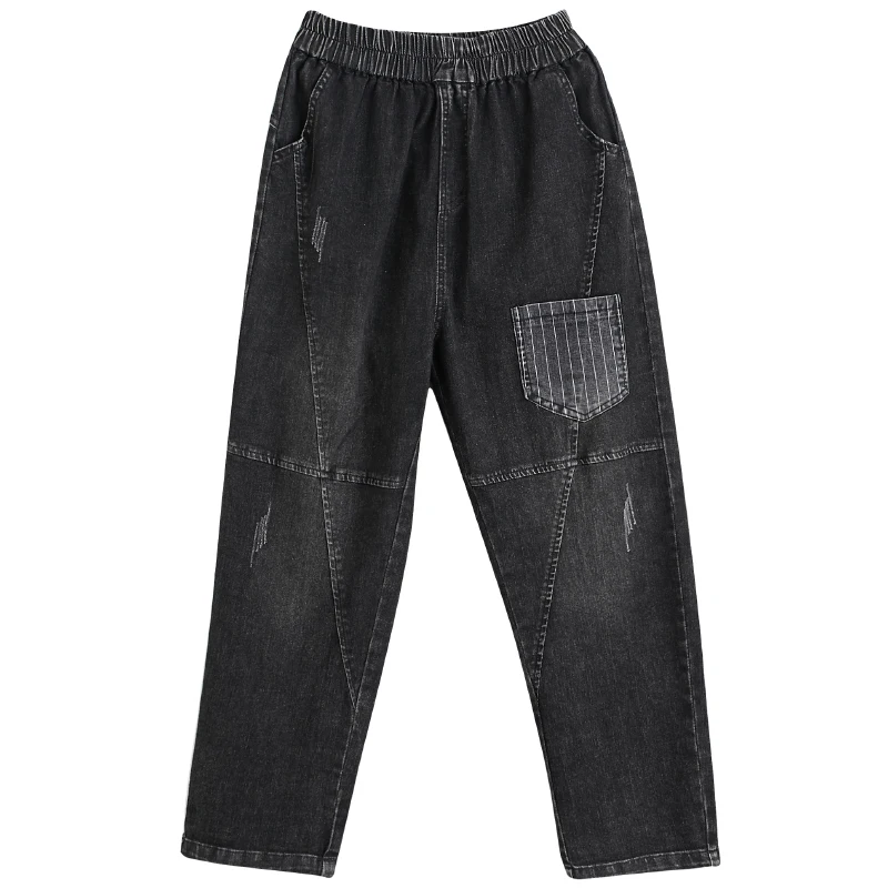 

DIMANAF Plus Size Women Long Pants Vintage Denim Jeans Pants Trousers Female Elastic Waist 2021 Lady Pants Spring Clothing Black