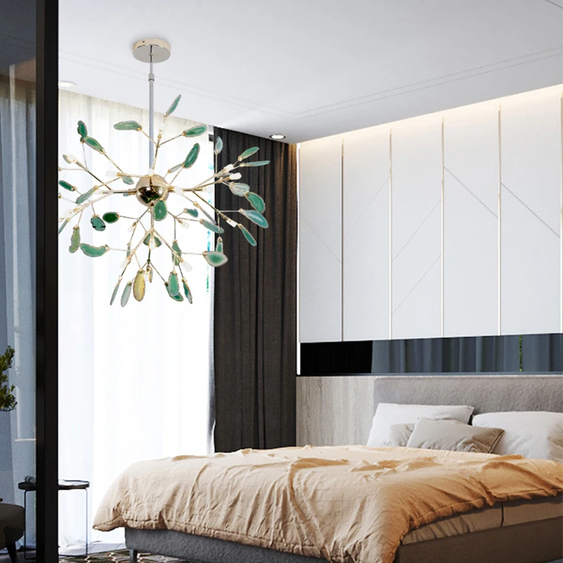 

Nordic роскошные светодиодный люстра освещение для Гостиная ветви Творческий дом Декор Агат подвесной светильник Интерьер Кухня настенные светильники