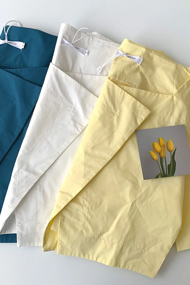 

ITOOLIN Woman Crop Tops Summer 2021 Newly Solid Straight Blouse Female Short Sleeve Shirt Korean Fashion Cotton Tops