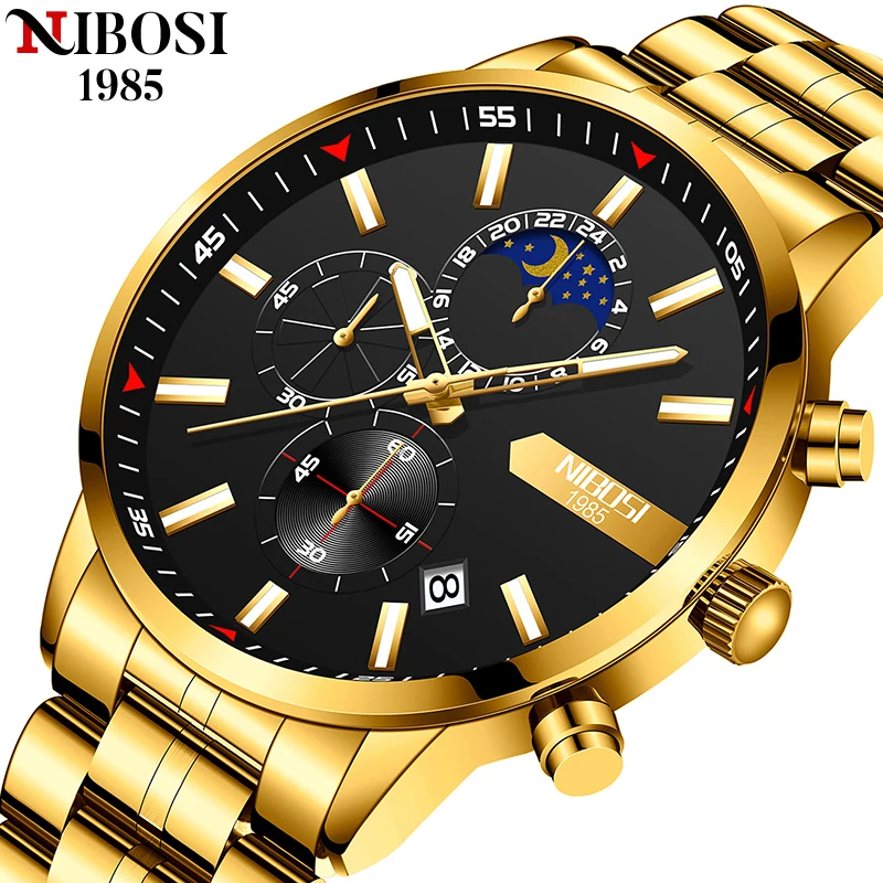 

NIBOSI 2021 New Brand Man Watch Luxury Automatic Date Wristwatch Stainless Steel Waterproof 30M Watches Mens Relogio Masculino