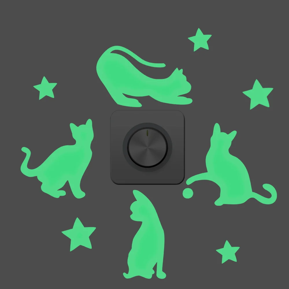 Светящаяся Наклейка на стену с милыми кошками и звездами для детской комнаты