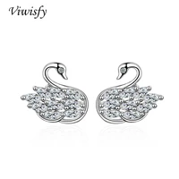 viwisfy cute swan real 925 sterling silver earrings for women luxury crystal earring studs vw21092