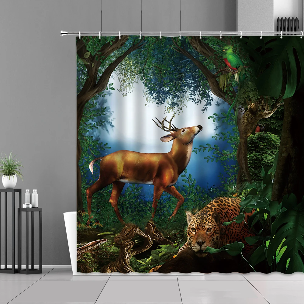 

3D Print Shower Curtain Nature Forest Elk Sika Deer Beautiful Bathroom Curtains Polyester Baths Screen Home Decoration With Hook
