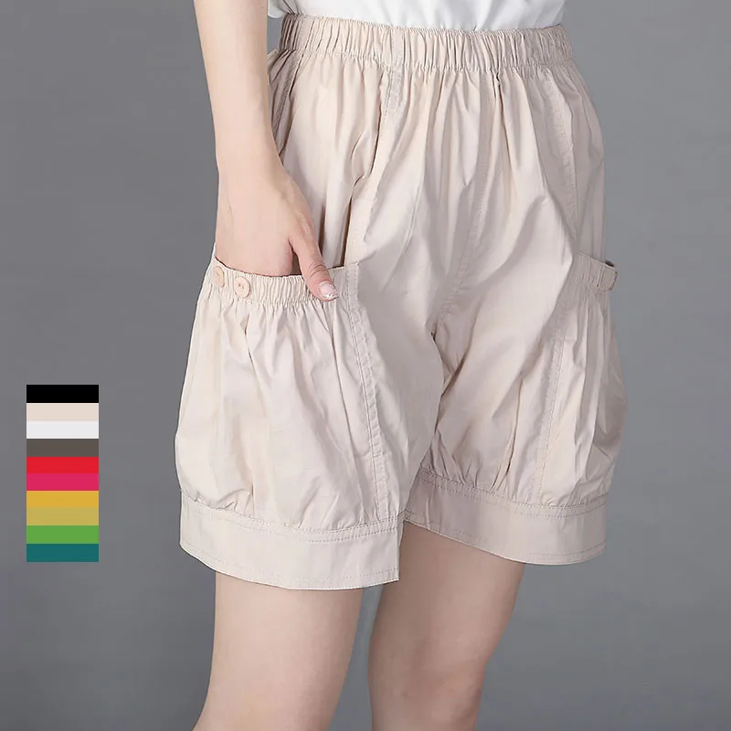 

Women Hot High Waist Casual Wide Leg Female Shorts 2020 Summer New Candy Color Elastic Waist Shorts Female Plus Size Bottoms W85