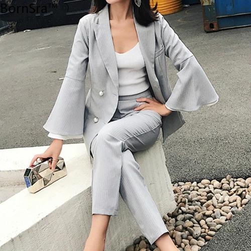 BornSra 2020 весенние женские комплекты из 2 предметов Новинка брюки в полоску с