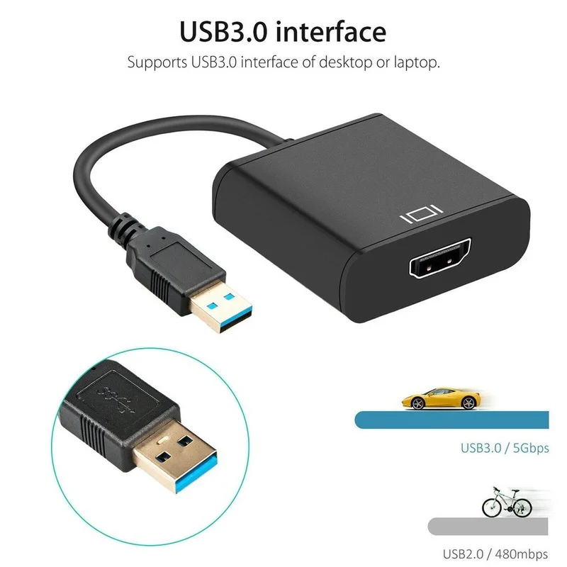 

High Definition HD Portable Size USB 3.0 To HDMI Converter Audio Video Adaptor Converter Cable For Windows 7/8/10 PC 1080P
