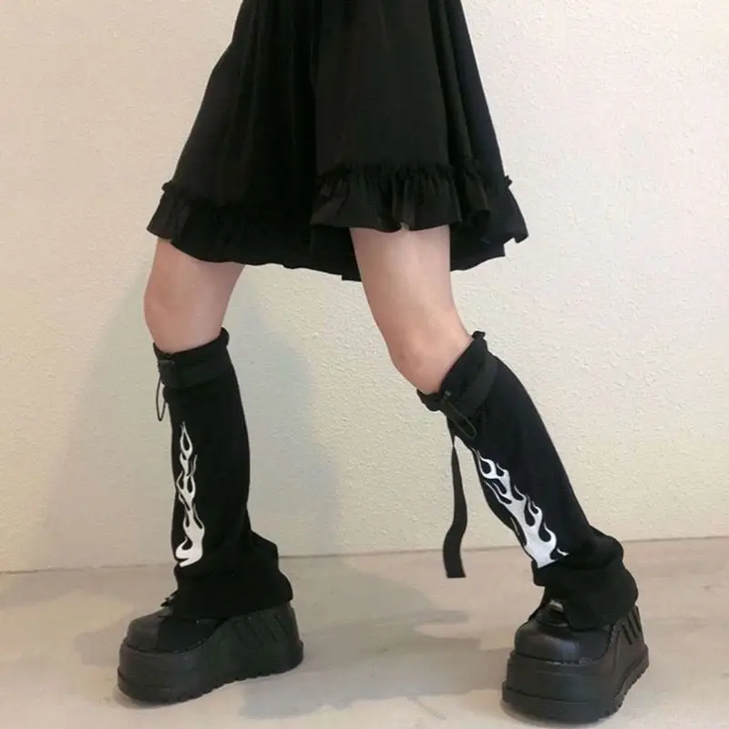 YUNFAN flame printing socks women 2020 new Harajuku anti-slip bag buckle lace up socks students girls fashion socks calcetines