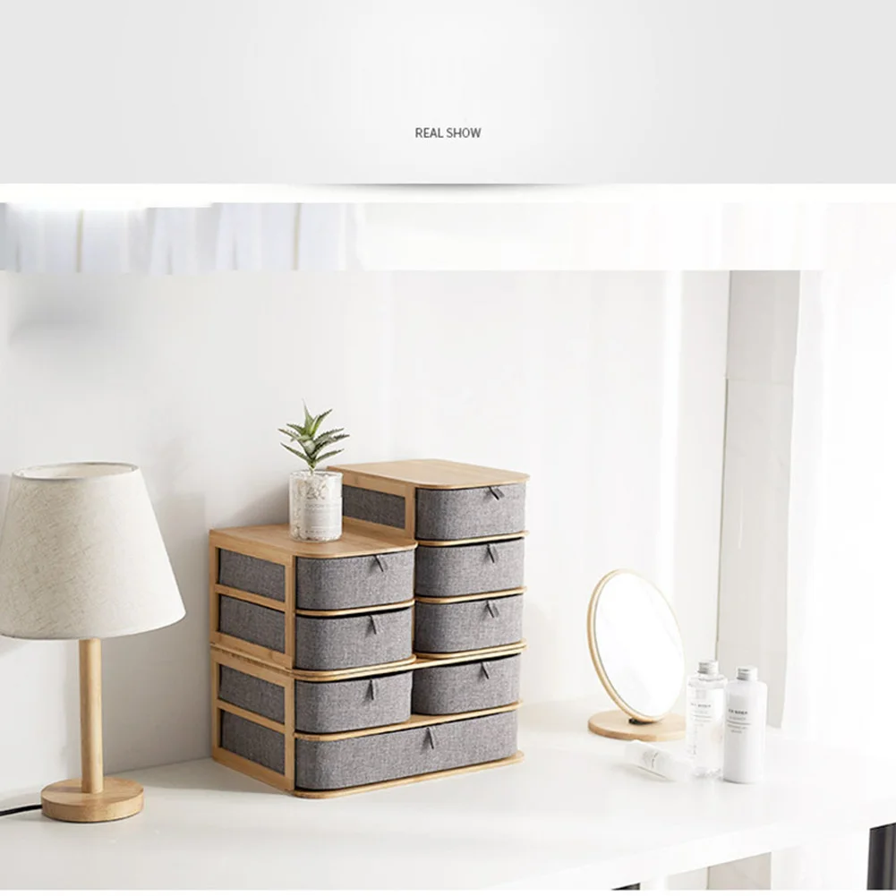 

Bamboo Desk Organizer Makeup Jewelry Storage Box Bins Drawer Oxford Cloth Cosmetic Display Storage Box make up Basket