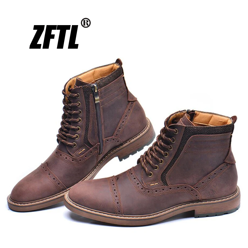 Мужские ботинки на шнуровке ZFTL повседневные из кожи Крейзи Хорс под платье