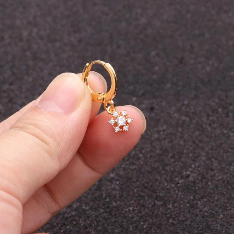 1pc Small Hoop Earrings for Women CZ Heart Star Flower Cross Wing Sunflower Geometric Hoops Gold Silver Color Jewelry Earing