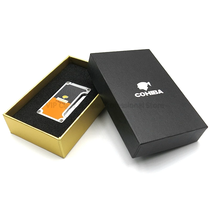 COHIBA Классический Дизайн Металл 1 фонарь струя пламени сигарета зажигалка с перфорацией инструмент для курения на открытом воздухе