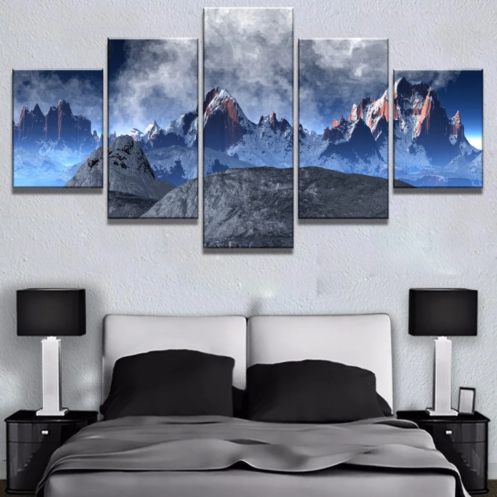 Wall Art для украшения дома 5 шт. холсте нереально с изображением заснеженной горы
