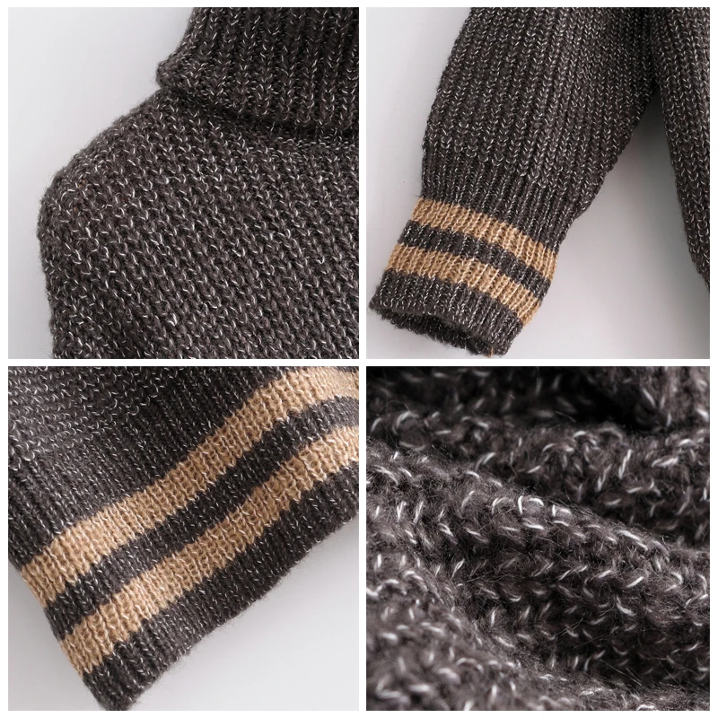 ROHOPO Scarf Collar Pullover Knitted Sweater Long Sleeve Striped Hem and Cuff Autumn/Winter Loose Sweaters #1826 | Женская одежда