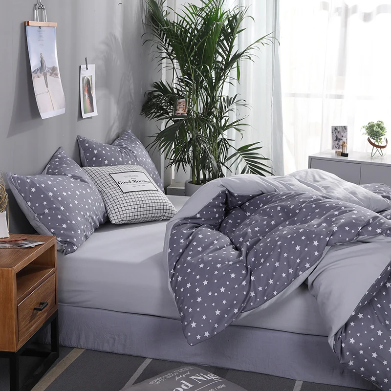 Liv-Esthete Fashion Stars Gray Bedding Set Soft Printed Duvet Cover Pillowcase Double Queen King Bed Linen Bedspread Flat Sheet | Дом и сад