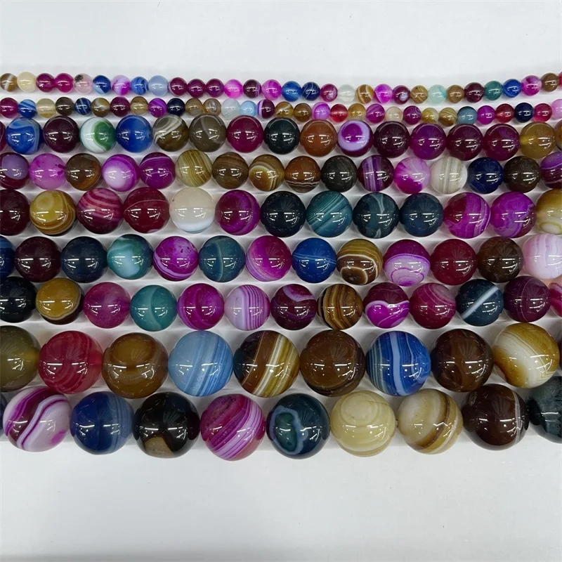 Бусины из агата в полоску каменные шарики россыпью для самостоятельного