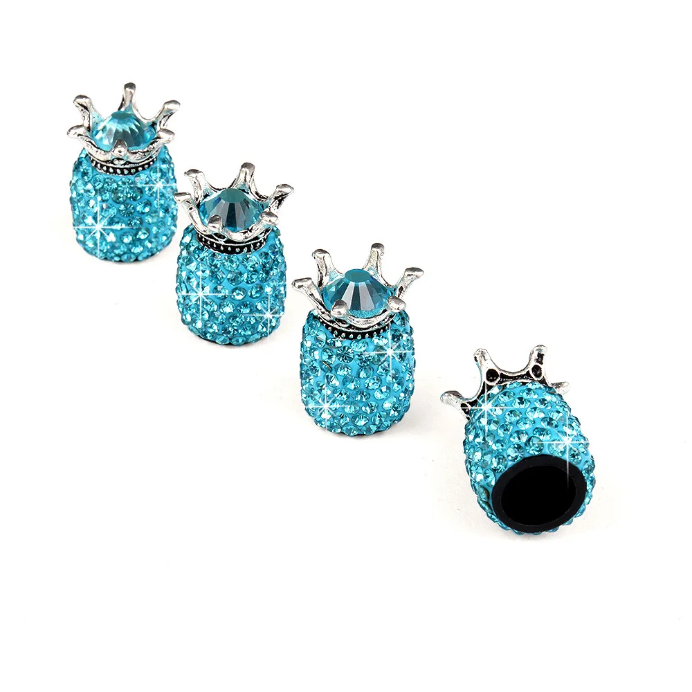 4pcs Blue 4 шт. Корона искристый Алмазный кристалл Колесные колпаки горный Хрусталь Глина ABS автомобильные клапаны шин стержень шины воздушный клапан крышки Герметичная крышка Bling - Цвет: 4pcs Blue