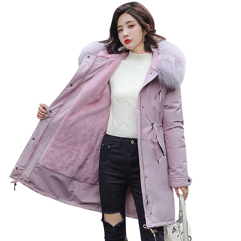 Модное теплоне осеннее зимняя куртка для женщин длинный пуховик с меховым