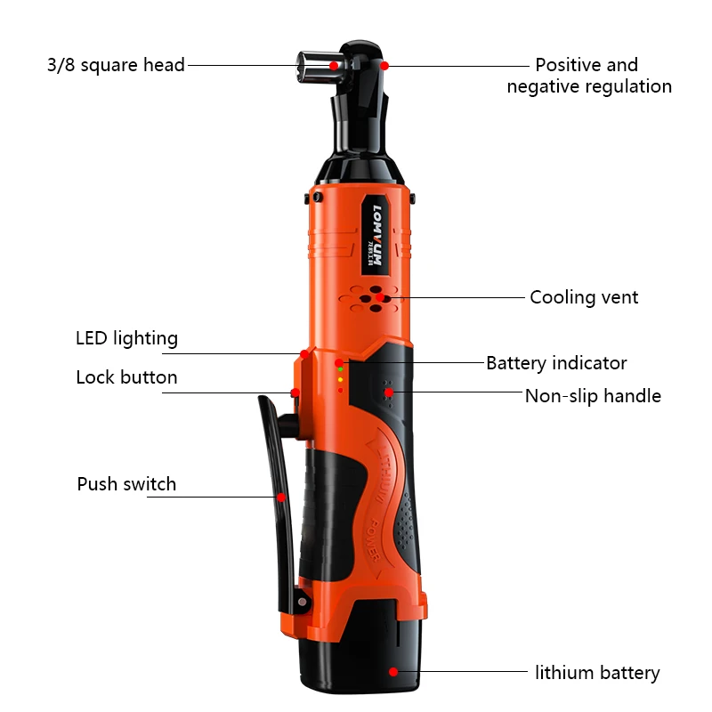 LOMVUM 25V Electric Wrench Kit 3/8 Cordless Ratchet Rechargeable Scaffolding 60NM Torque with LED Working Light | Инструменты