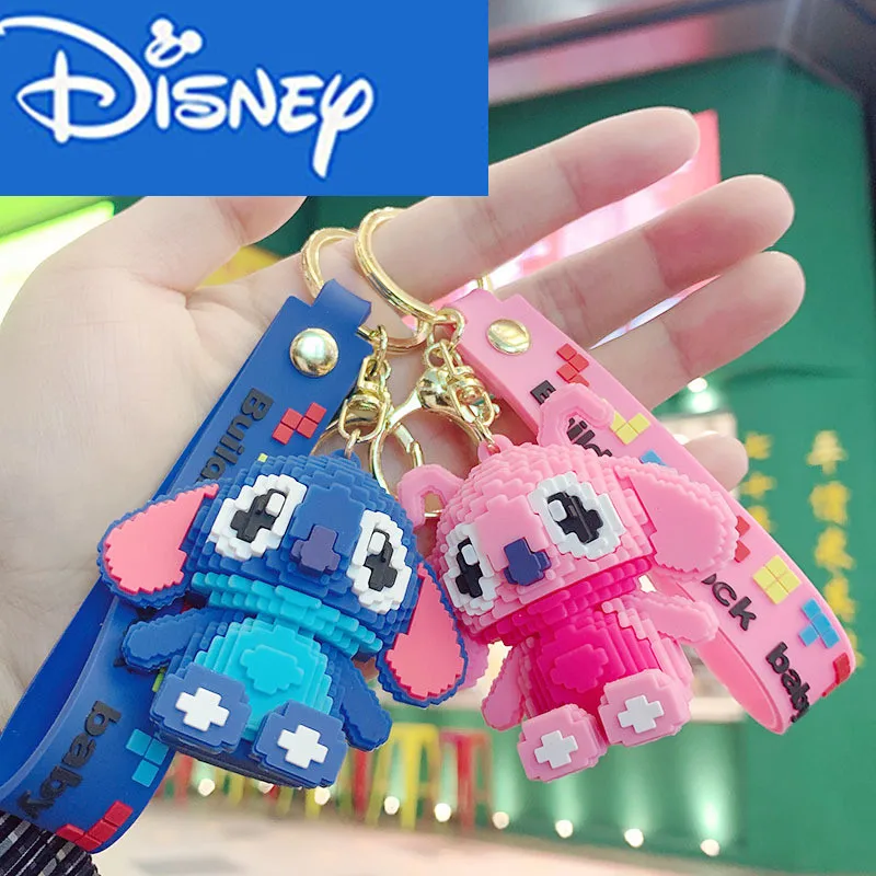 

New Disney Building Blocks Stitch Pendant Cartoon Cute Keychain Men And Women Backpack Key Chain Pendant Student Gift