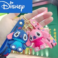 new disney building blocks stitch pendant cartoon cute keychain men and women backpack key chain pendant student gift