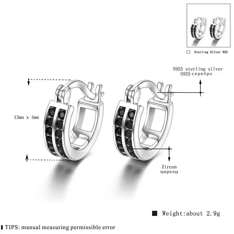 Женские серьги кольца из серебра 925 пробы с черной шпинелью|Серьги-кольца| |