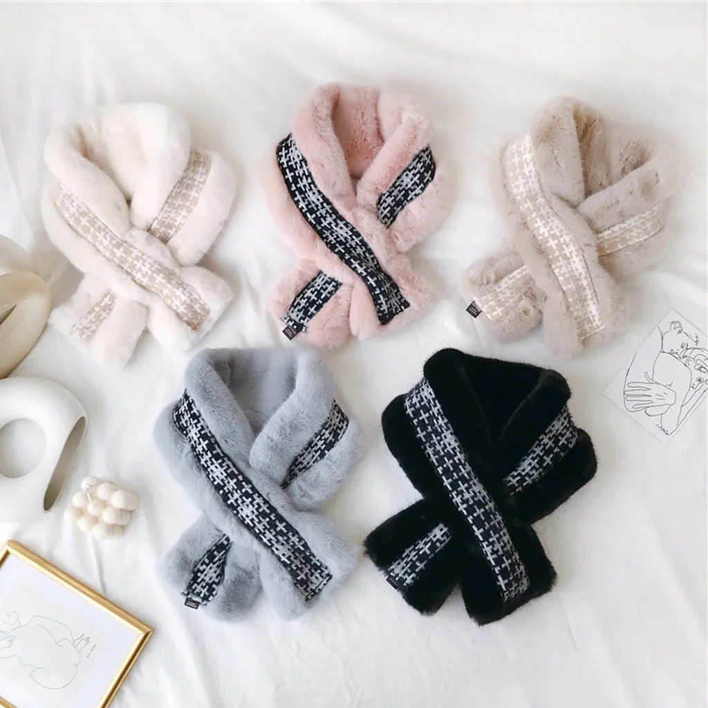 Простые шарфы с мехом на шее чистый шейный рукав верхняя одежда шарф теплый