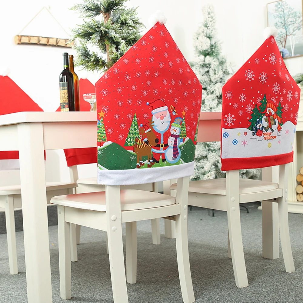 LAPHIL Christmas Dinner Table Chair Covers Snowman Santa Claus Slipcover Cap Decor for Home New Year Supplies | Дом и сад