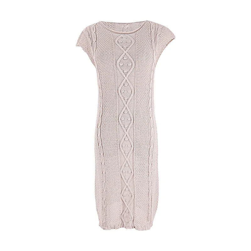 Twist Knit Beige Beach Summer Dress Seaside Tight-Fitting Bikini Outer Holiday Swimsuit Polyester Elegant Woman Resort Dresses