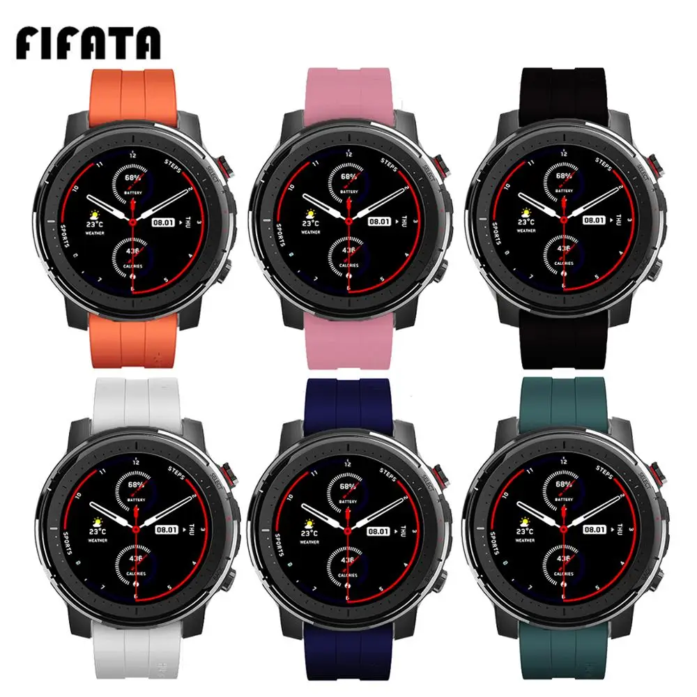 

FIFATA 22MM Colorful Silicone Watch Strap For Xiaomi Huami Amazfit Stratos 3/2/GTR Smart Watch Replacement Wristband Accessories