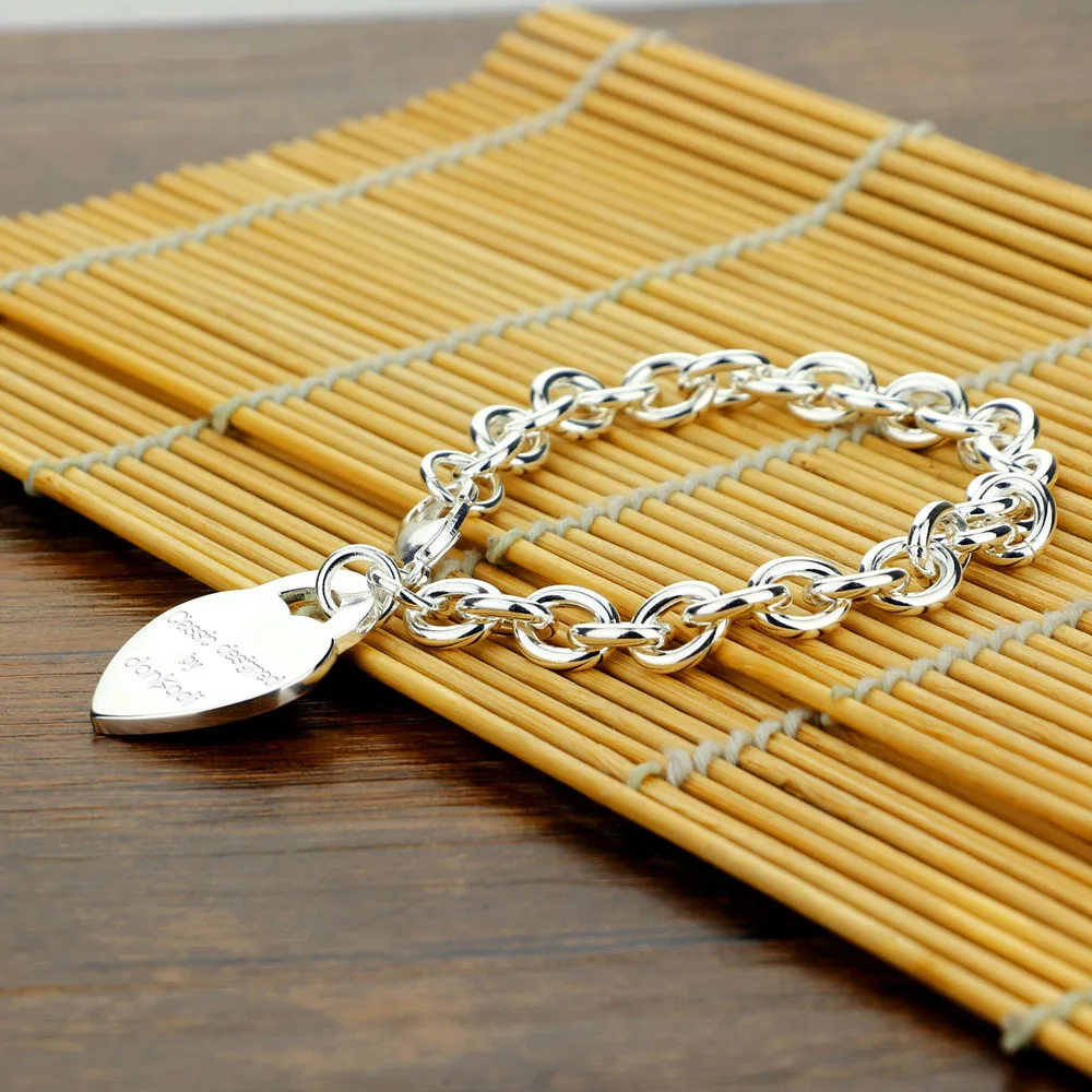 Женский браслет из серебра 925 пробы с подвеской в форме сердца|Гибкие и жесткие