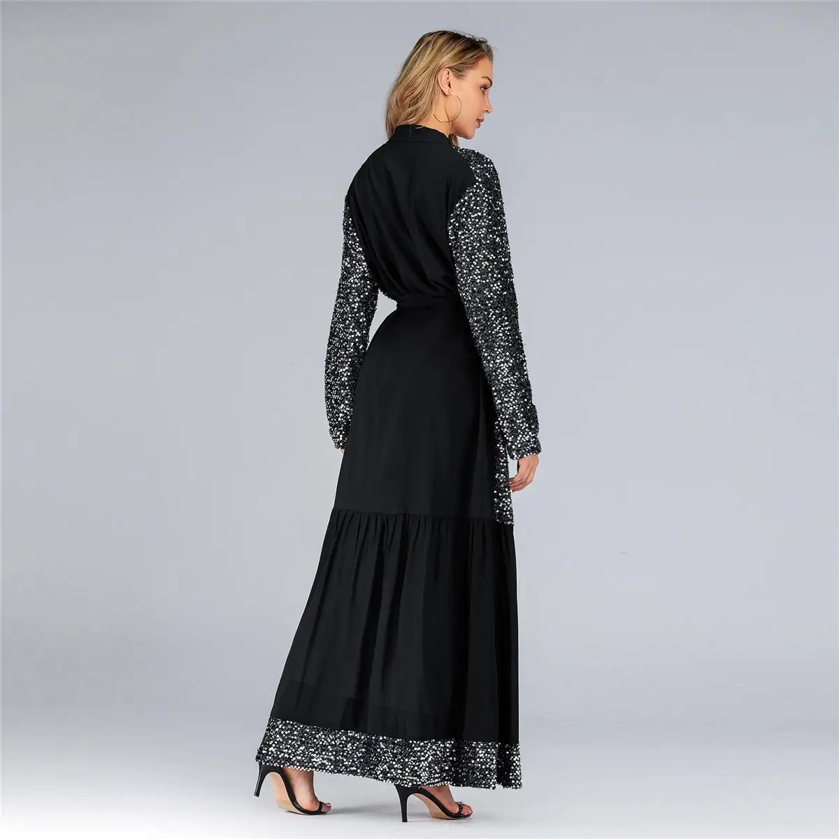 Black Open Abaya Sequin Kaftan Dubai Muslim Cardigan For Women Long Maxi Dress Jilbab Ramadan Luxury Kimono Party Cocktail Robe |