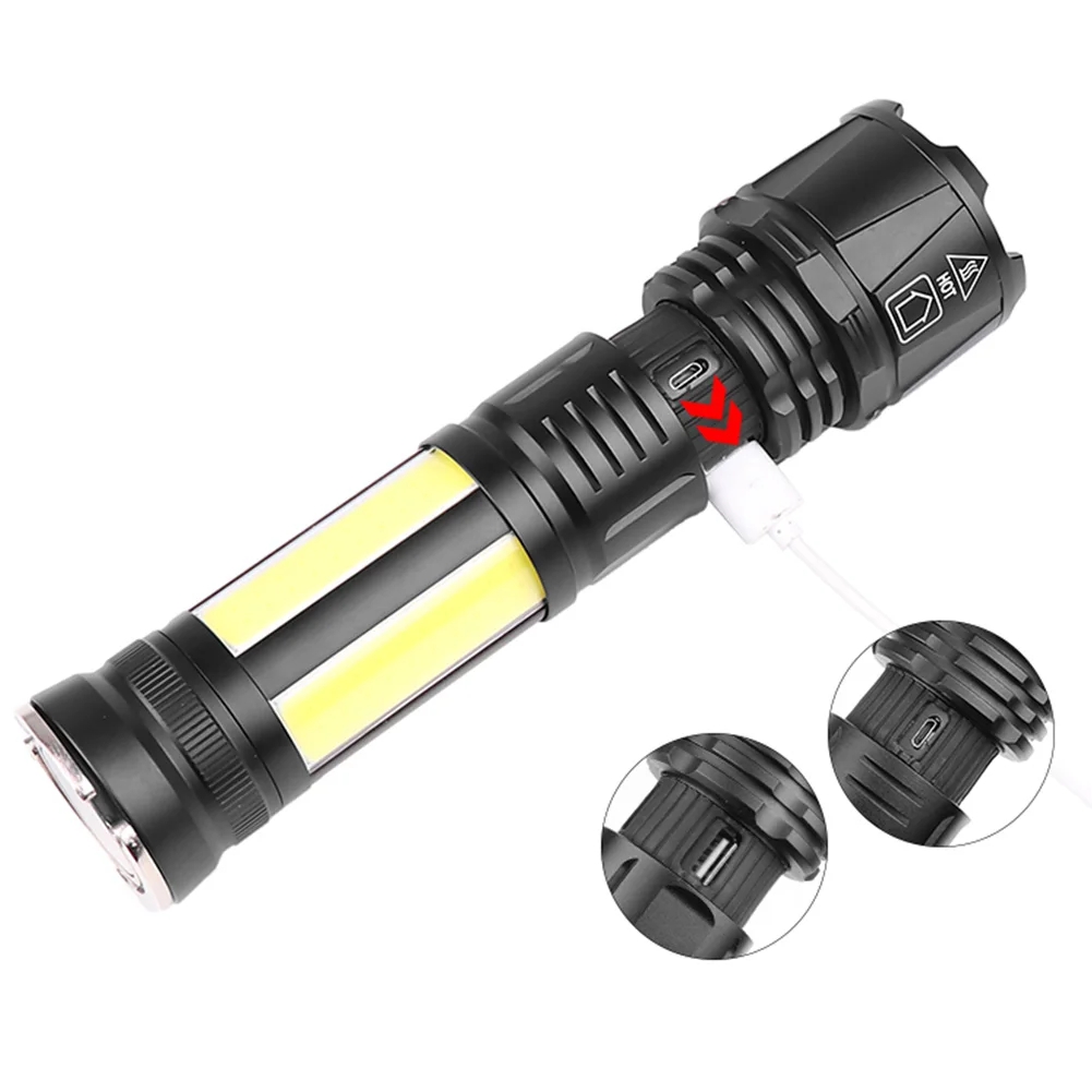 구매 P90 줌이 가능한 손전등 USB 충전 LED 작업 조명 COB 토치 비상 조명 야외 캠핑 램프 자석 수리 라이트 랜턴