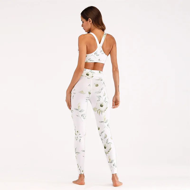 Дешевый Женский спортивный комплект с цветочным принтом костюмы для бега