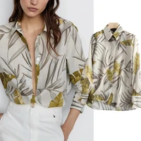 elmsk blusas mujer de moda 2021 summer blouse women england office lady elegant tropical printing shirt women blouse and tops
