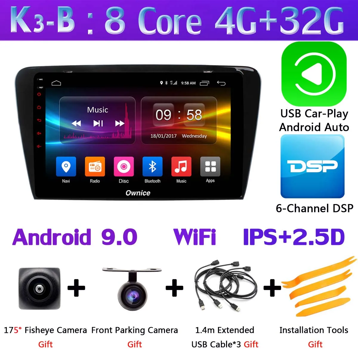 360 ° 4* камера 4G SIM WiFi Android 9,0 8 ядерный 4G+ 64G SPDIF DSP CarPlay Автомобильный gps радио плеер для Skoda Octavia 3 A7 2013 - Цвет: K3-B-CarPlay