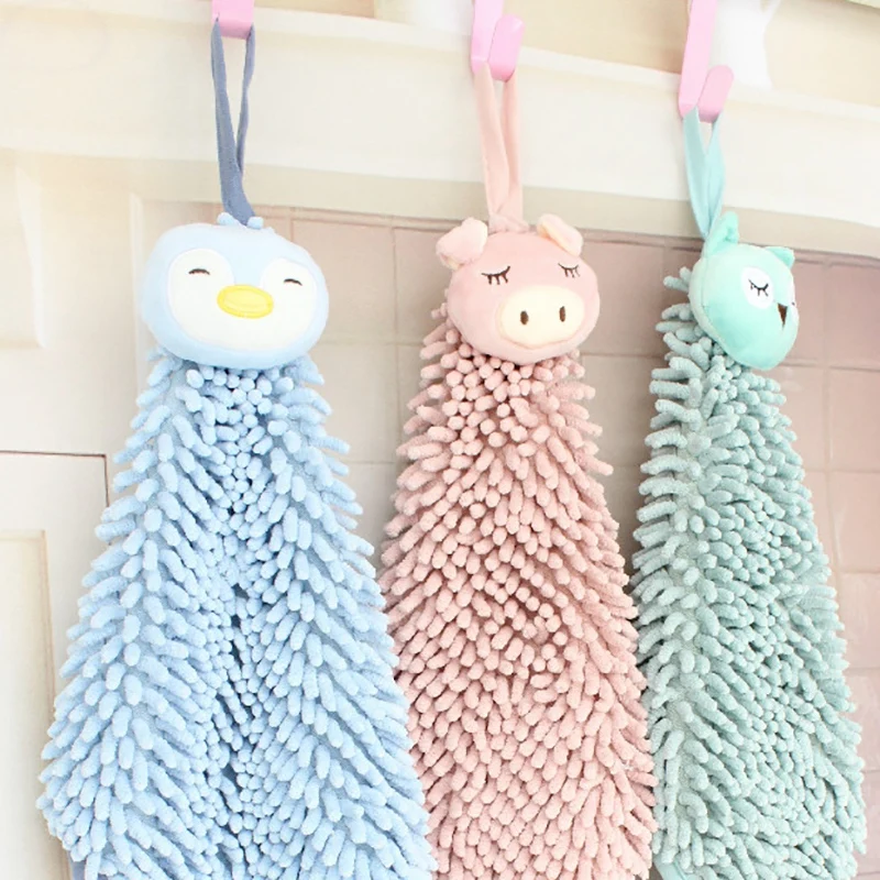

4 Pack Cute Chenille Soft Hanging Hand Towels Funny Animal Absorbent Thick Kitchen&Bathroom Towel