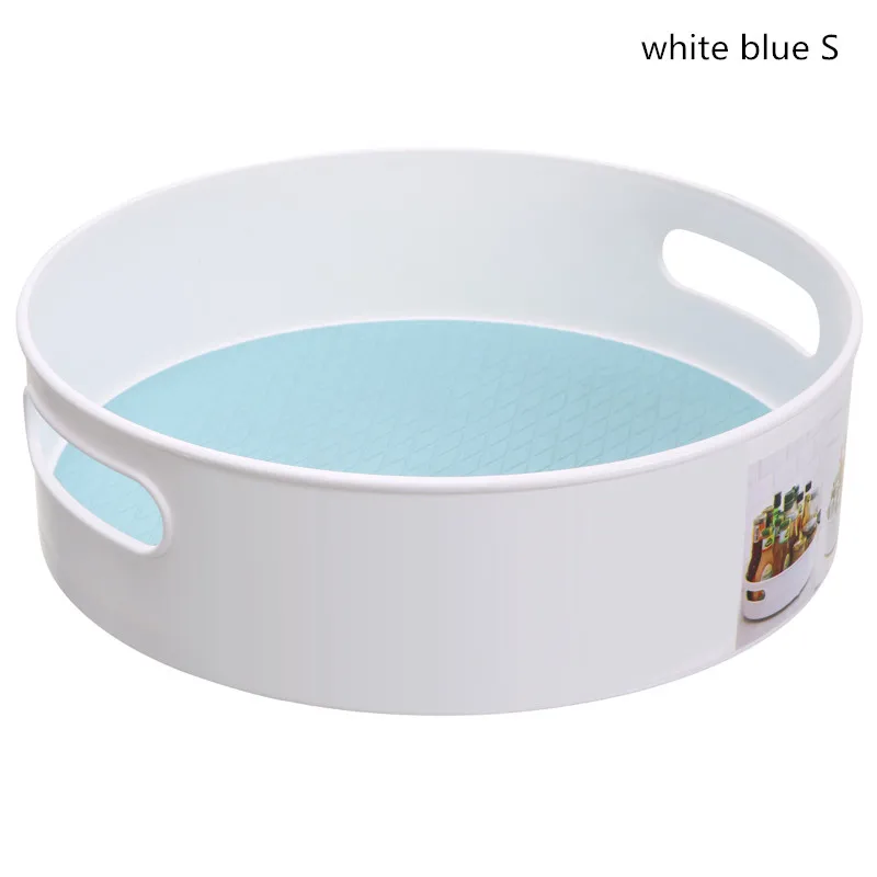 white blue S Нескользящий вращающийся лоток для хранения фруктовые закуски сушеная тарелка для хранения многофункциональный пластиковый Настольный органайзер для кухни ванной комнаты - Цвет: white blue S