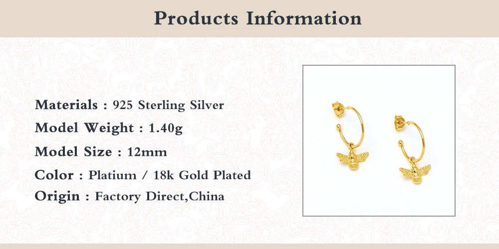 

GS Small Hoop Earrings For Womens All-match Honeybee Shape Hanging Earring Stylish Elegant Simple Broncos Fine Jewel Gift