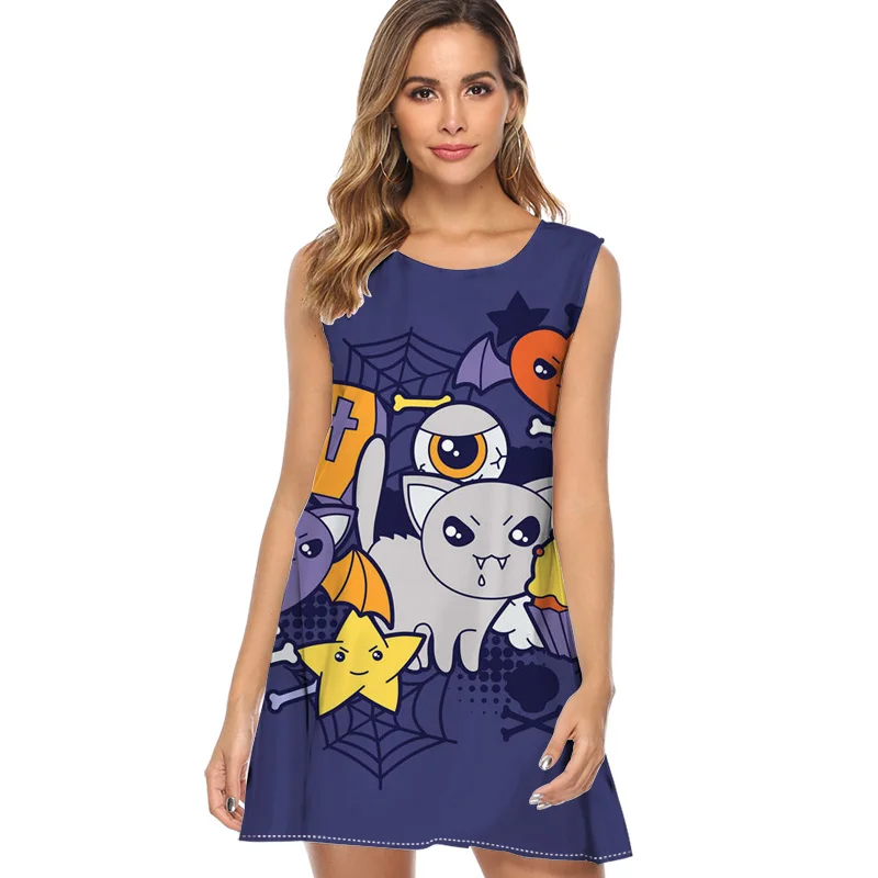 

Zombie pattern funny image Dresses Women 2019 Sleeveless Summer Dress Print Cute Beach Dress Women Casual Chiffon Dress