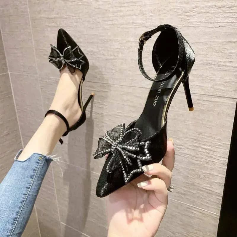 

2022 New Fashion High Quality Lightweight Black Buckle High Heels For Office Ladies Classic Bow Stiletto Heels