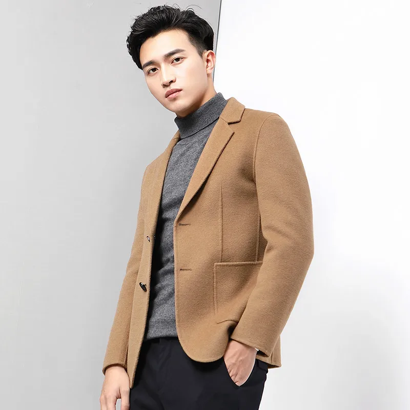 

Short Wool Coat Men Jacket Spring Casual Suit Korean Blazer Mens Coats and Jackets Overcoat Casaco Masculino KJ1387