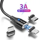 Магнитный кабель USLION со светодиодной подсветкой, Micro USBType-C, поворот на 540 градусов, 3 А, для быстрой зарядки iPhone 11 Pro, XS Max, Samsung, Huawei