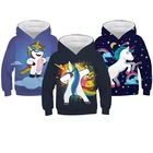 Толстовки с капюшоном с единорогом для мальчиков; Милый Повседневный свитер с капюшоном и рисунком для девочек; Свободная Детская куртка; Подарок на день рождения; Одежда для детей 4-14 лет