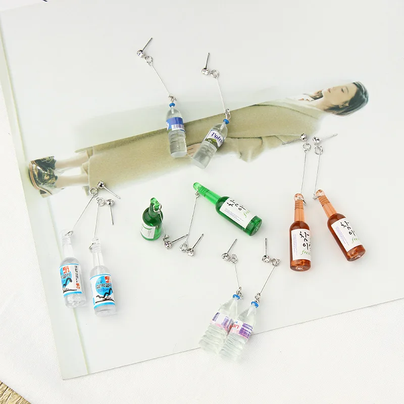 Новый стиль забавные серьги гвоздики Милая бутылка для сакэ в виде карандаша